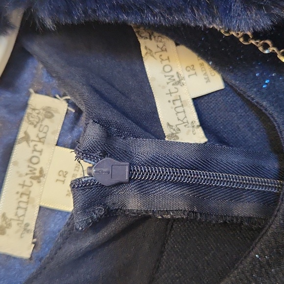 Knitworks Girls Navy Dress with Faux Fur Shrug & Accessories Size 12 - Picture 2 of 7